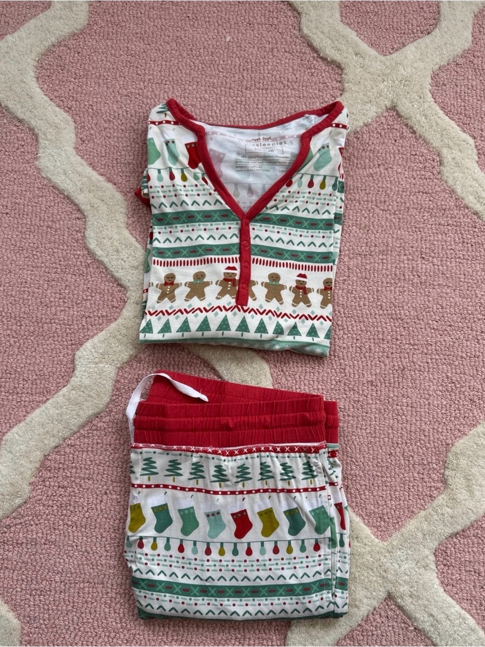 Little Sleepies Red, Green and White Holiday Gingerbread Pajama Set